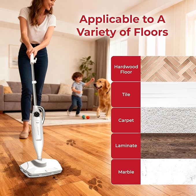 Rosewill 11-in-1 Steam Mop, 260°F Handheld Steam Cleaner, 1200W Detachable Steam Mops for Floor Cleaning, Removable Tank, Multi-Purpose Steamer for Hardwood, Tile, Grout, Furniture - White