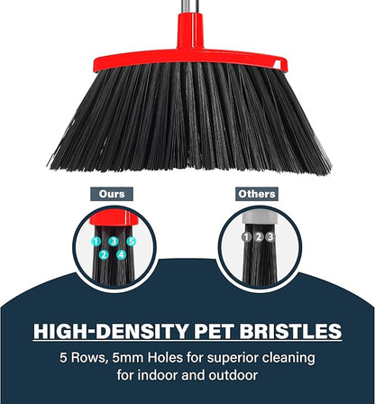 Broom and Dustpan Set 55", Long Adjustable Stainless Steel Handle, Upright, Large Size, Lightweight Broom with Dustpan Combo Set for Home Kitchen Office Lobby Indoor and Outdoor