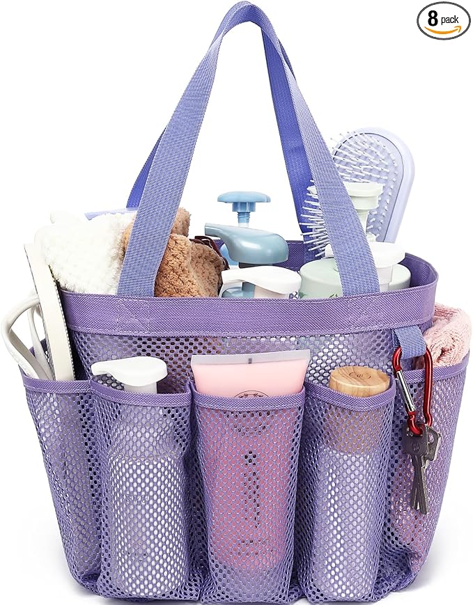 Fammart Mesh Shower Caddy Portable for College Dorm Room Essentials, 8-Pocket Large Shower Basket Tote Bag with 2 Handles for Toiletry, Bathroom, Beach, Camp, Gym