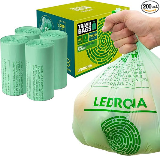 200 Compostable Trash Bags - 4 Gallon Garbage Bags for Kitchen Bin - Unscented, Leak Proof, Extra Strong - Disposable Food Waste Basket Liners - Certified by BPI & OK compost HOME by TÜV AUSTRIA