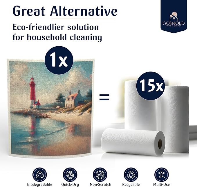 Large 6-Pack Swedish Dishcloths – Reusable, Compostable Sponge Cloths | Eco-Friendly, Absorbent Cellulose Towels | Non-Scratch, Washable Paper Towel Alternative with Coastal Pattern (Impressionism)