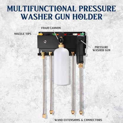 DoubleFill Pressure Washer Gun Holder, Wall Mount Foam Cannon Holder, Car Wash Accessories Organizer for Wand/Nozzle Tips, 1/4'' Pressure Washer Accessories Storage Rack(Black)