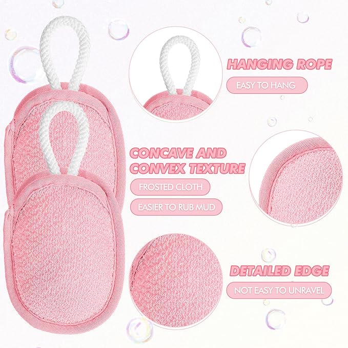 Sunnyray 4 Pcs Bath Body Exfoliating Soap Saver, Exfoliator Scrubber Pouch, Bath Loofah Sponge Body Scrubber Shower Sponge Exfoliating Mesh Pouf for Women and Men Bathing (Pink)