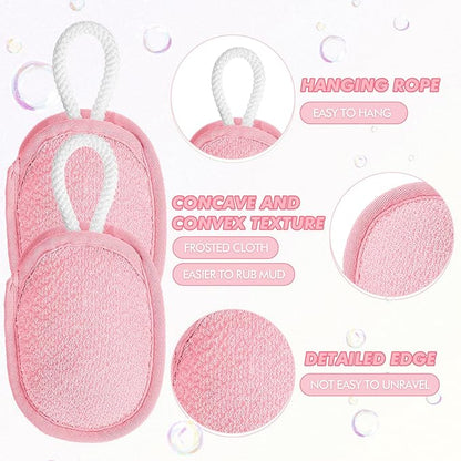 Sunnyray 4 Pcs Bath Body Exfoliating Soap Saver, Exfoliator Scrubber Pouch, Bath Loofah Sponge Body Scrubber Shower Sponge Exfoliating Mesh Pouf for Women and Men Bathing (Pink)
