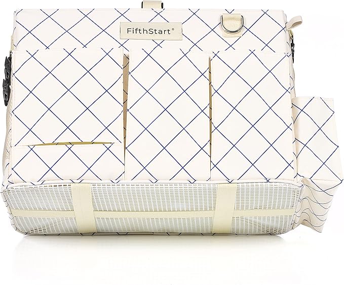 Cleaning Caddy for Cleaning Supplies - Large Cleaning Bag Organizer Tote with Shoulder Strap, Mesh Base & Adjustable Dividers - Heavy Duty Cleaning Bags for Housekeepers (Blue Check, Large)