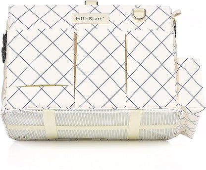 Cleaning Caddy for Cleaning Supplies - Large Cleaning Bag Organizer Tote with Shoulder Strap, Mesh Base & Adjustable Dividers - Heavy Duty Cleaning Bags for Housekeepers (Blue Check, Large)