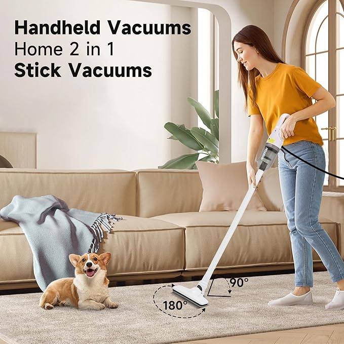 Corded Handheld Vacuum Cleaner,Ultra-Lightweight Mini Portable Vacuums for Home, 6 in 1 Stick Vac Cleaners for Car,Pet Hair(White Corded)