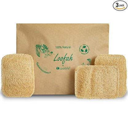 Natural Loofah Kitchen Sponge (3 Pack) - Natural Sponges for Dishes - Eco Friendly and Compostable Sponges - Biodegradable Plant Based Kitchen Dish Sponge - Plastic Free Dish Scrubber