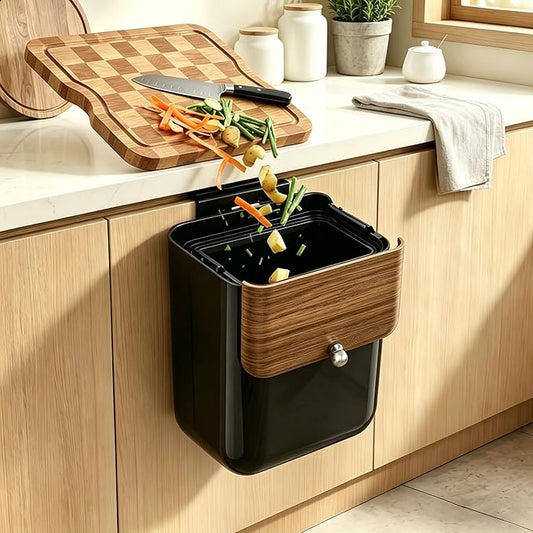 Large 3.2 Gallon Compost Bin, Under Sink Trash Can with Lid, Hanging Waste Cabinet for Office Kitchen Cupboard Bathroom Bedroom, Black