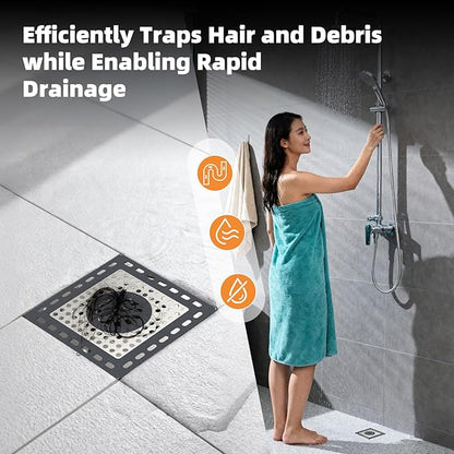 Hibbent Upgraded Shower Drain Hair Catcher for Bathroom Floor 4" Drain, Anti-Clogging Shower Drain Cover, Stainless Steel & Silicone Drain Strainer with Handle, Shower Drain Protector, Dark Grey