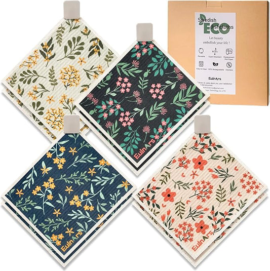 Eulnars Reusable Paper Towels, Swedish Dishcloths for Kitchen 8-Pack, Non-Scratch Swedish Dish Towels, Super Absorbent Cellulose Dish Cloths, Eco Friendly Gifts