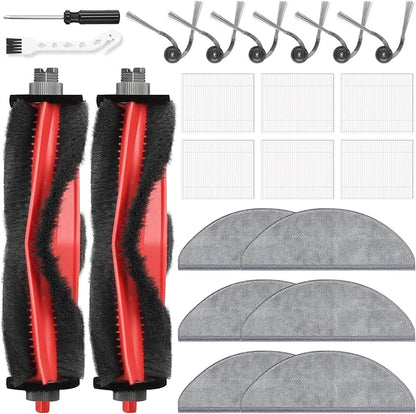 22 Pack Replacement Accessories for Roborock Q7 M5 / Q7 M5+ / Q7 L5 / Q7 L5+ Robot Vacuum Cleaner, 2 Main Brushes 6 Side Brushes 6 HEPA Filters 6 Mop Pads 1 Cleaning Brush 1 Screwdriver