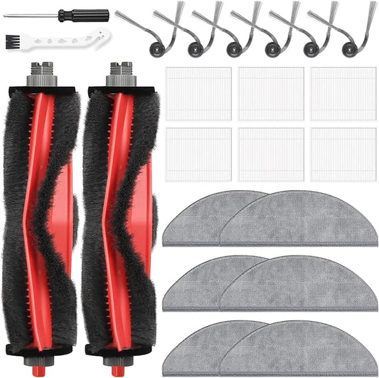 22 Pack Replacement Accessories for Roborock Q7 M5 / Q7 M5+ / Q7 L5 / Q7 L5+ Robot Vacuum Cleaner, 2 Main Brushes 6 Side Brushes 6 HEPA Filters 6 Mop Pads 1 Cleaning Brush 1 Screwdriver