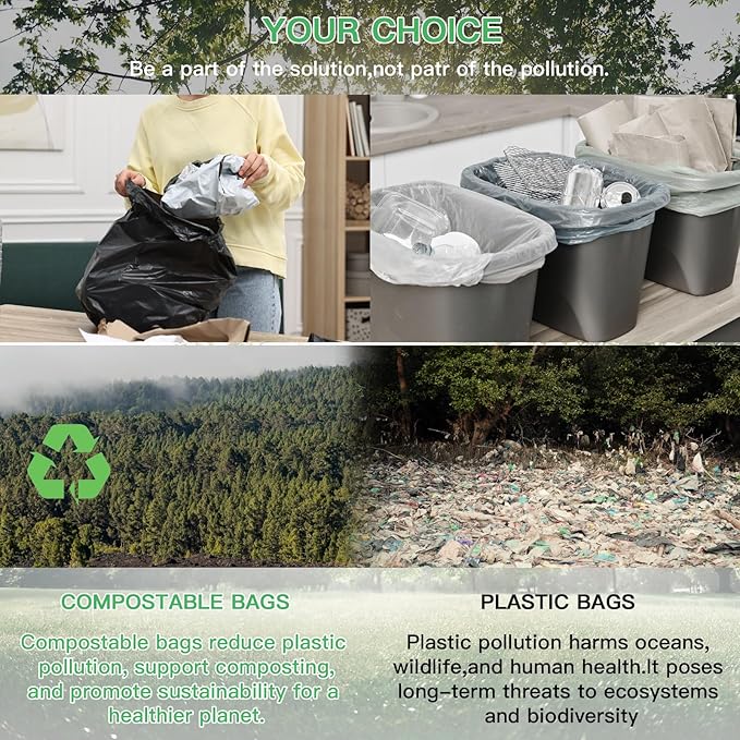 4 Gallon Small Bathroom Black Trash-Bags - Compostable Mini Garbage Bags 100 Count Biodegradable Little Waste Basket Kitchen Office Car Unscented Tiny Liners Strong Thick Inwaysin