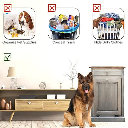 Peaceful Classics Tilt Out Trash Cabinet - Wooden Pull Out Cabinet, Decorative Trash Bin for Kitchen, Bedroom, & Home Patio (Pewter)