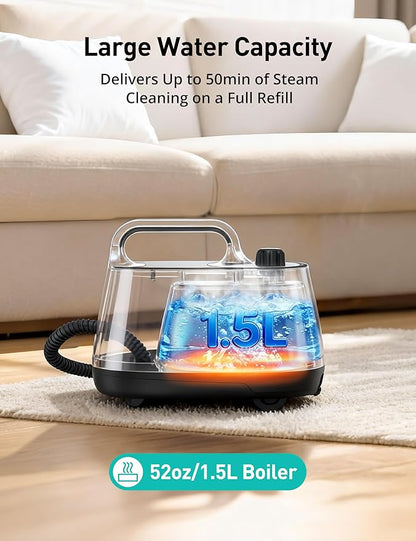 Steam Cleaner, 293°F 58 PSI Powerful Multipurpose Handheld Steam Mop for Home Use, 21 Attachments, 50Oz Capacity, Heavy Duty Steamer for Carpets, Floors, Cars, Tiles, Crack Cleaning, Pearl