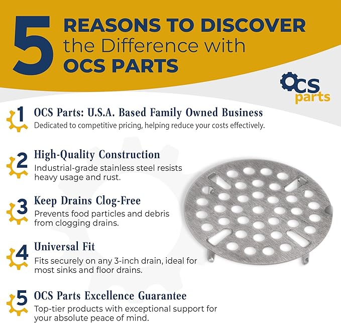 OCS Parts Set of Two Commercial Kitchen Sink Flat Strainers | Universal Fit 3-Inch Stainless Steel Strainer | Fits Most 3 Tier Compartment Sinks (2-Pack)