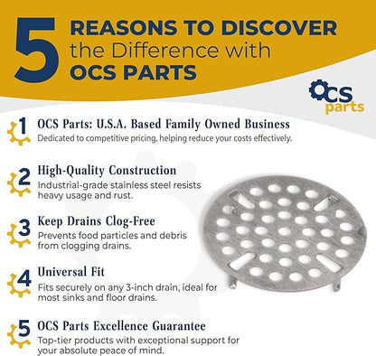OCS Parts Set of 3 Commercial Kitchen Sink Flat Strainers | Universal Fit 3-Inch Stainless Steel Strainer | Fits Most 3 Tier Compartment Sinks (3-Pack)