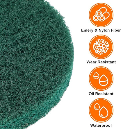 HARFINGTON 4pcs Scrubber Scouring Pads 180 400 800 1200 Grits 5 Inch Drill Power Brush Hoop and Loop Surface Conditioning Disc Drill Scuffing Disc Scrub Pads for Kitchen Cleaning, 4 Colors