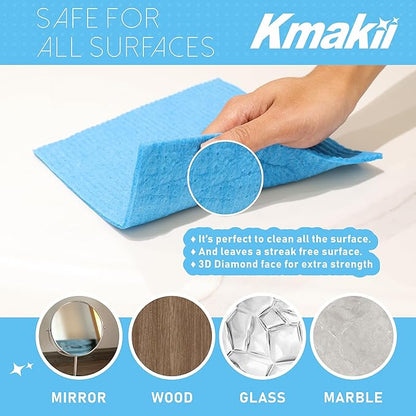 KMAKII Reusable Swedish Dishcloths - Absorbent, Long-Lasting Sponge Cloths for Kitchen and Home Cleaning (Red, Blue, Green, Yellow), Pack of 10