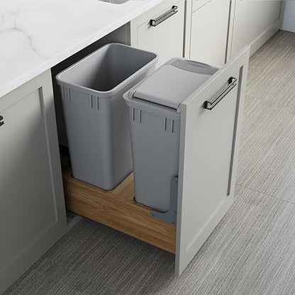 Dowell Double 50Qt Undermount Trash Pull-Out Waste Container with Full Extension Soft-Close Slides, Bottom Mounted, Face Frame/Frameless Min. Cabinet Opening: 15-1/2 Inch Wide-4008 0218 50