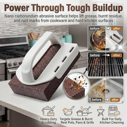 Magic Cleaning Sponge Nano Carborundum Emery Scrubber, Heavy Duty Kitchen Scrub Pad, Rust Remover with Handle, Eraser for Pots Pans Stainless Steel BBQ Grill Stove Grease Stains