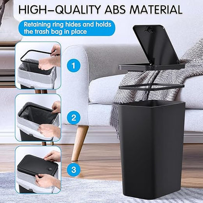 2.65-gallon/10-liter Push-Button Trash can with lid + 100 Trash Bags. Features pet-Proof, Odor-Proof, and Quiet-Closing Functions; Suitable for bedrooms, bathrooms, Kitchens, and Offices (Black)
