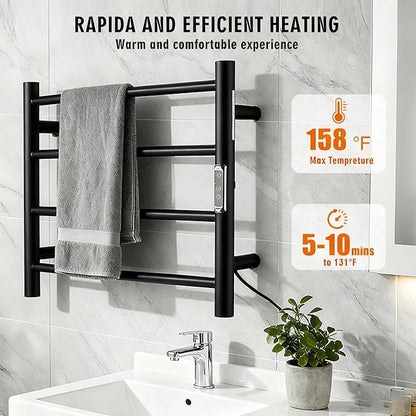 (1 Pack) Electric Towel Warmer with Built-in Timer - Wall Mounted Bathroom Heated Towel Rack, Plug-in Design Black
