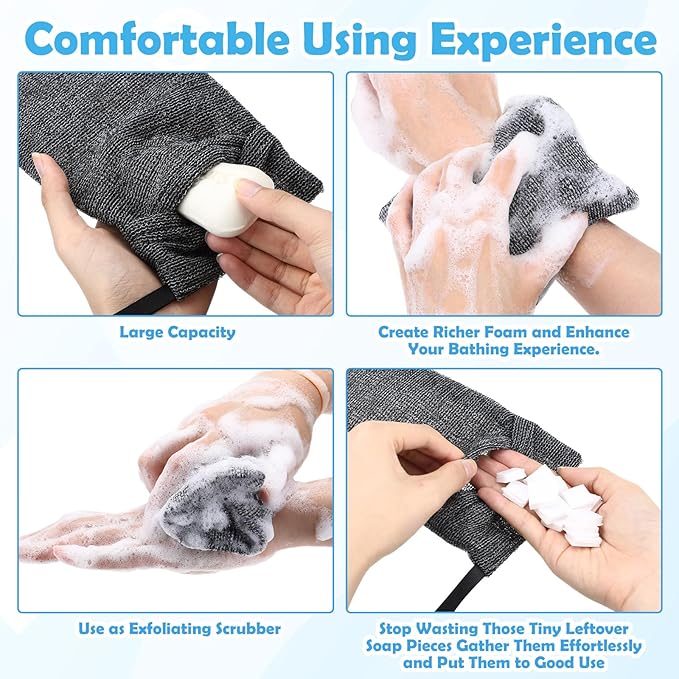 24 Pack Soap Saver & Bag Set Include 12 Soap Pouch and 12 Bar Lifting Pads, Pocket Body Scrubber Rough Sponge Exfoliator, Draining Bar Holder for Bath & Shower
