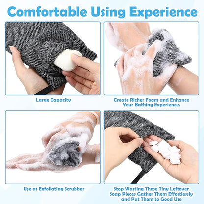 24 Pack Soap Saver & Bag Set Include 12 Soap Pouch and 12 Bar Lifting Pads, Pocket Body Scrubber Rough Sponge Exfoliator, Draining Bar Holder for Bath & Shower