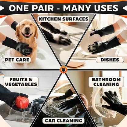 ALPENKOK Silicone Dishwashing Gloves with Scrubber – Non-Slip Silicone Gloves wor Washing Dishes | Household Use