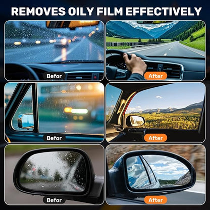 Glass Emulsion Cleaner,Car Oil Film Cleaner,Handle Oil Film Remover&Windshield Cleaner For Cars Window, Glass Emulsion, Crystal Clear View (Orange)