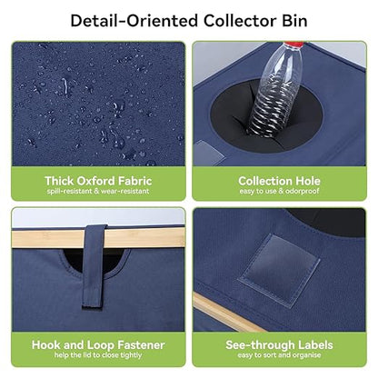 OTraki 140L Recycling Bin for Kitchen Indoor Home, 2 Compartments Large Home Recycle Bin with Lid with 2 Removeable and Reusable Inner Bag for Bottle Can Glass Waste Plastice Stickers