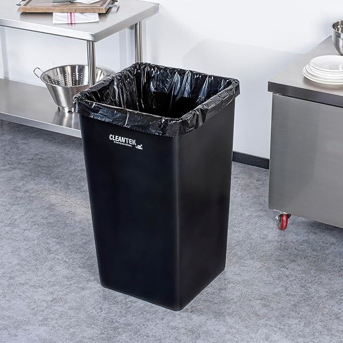Restaurantware-Clean Tek Professional 50 Gallon Trash Can, 1 Square Waste Basket - Space Saving, Heavy-Duty, Black Plastic Garbage Bin, For Commercial Space, Office, Store, Restaurant, And More
