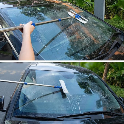 Squeegee for Window Cleaning with Extendable Pole, 53" 2-in-1 Window Cleaning Tool Kit, Shower Squeegee with Long Handle, Indoor/Outdoor High Window Cleaning-Two Pads