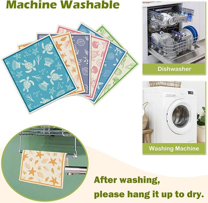 6 Packs Swedish Paper Cloths for Kitchen, Reusable Paper Towels Washable Dish Rags, Highly Absorbent Kitchen Towels Quick Drying Swedish Sponge Cleaning Dish Cloths (Ocean Series)