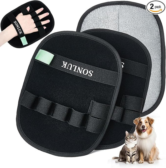 2 Pack Pet Hair Removal Glove,Upgraded 5-Finger Pet Hair Remover Glove for Dogs&Cats,Reusable Electrostatic Magic Brush Pet Hair Removal Tool for Laundry,Furniture,Carpets,Car Seats(Black)