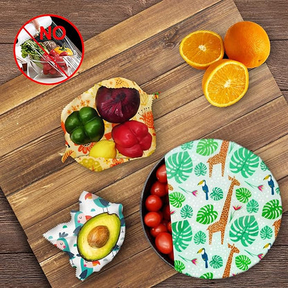 Reusable Beeswax Wrap - 9 Pack, Beeswax Wraps for Food, Eco-Friendly Beeswax Food Wrap, Organic, Sustainable, Biodegradable, Zero Waste, Plastic-Free Food Storage (1L Giraffe | 3M Fox | 5S Bird)