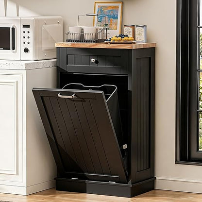 AHB 13 Gallons Tilt Out Trash Cabinet, Hidden Trash Can Cabinet Kitchen Wooden Tilt Out Pet Proof Hidden Trash Bin for Kitchen Living Room, Black