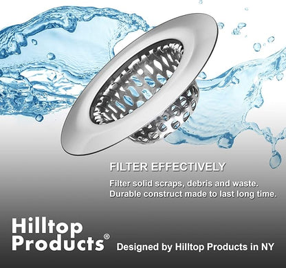 2 Pack - 2.125" Top / 1" Basket- Sink Strainer Bathroom, Utility, Slop, Laundry, RV and Lavatory Sink Drain Strainer Hair Catcher. 1/8" Holes. Stainless Steel