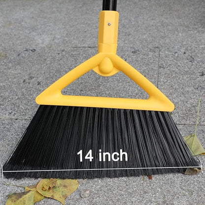 Heavy Duty Angle Broom - Yellow Broom for Outdoor & Indoor, Garage, Driveway, Sidewalk, Kitchen & More, Long Handle