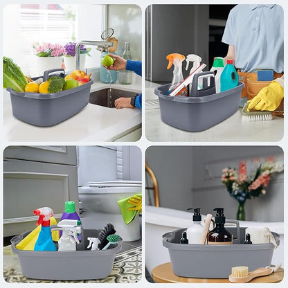 Large Cleaning Supplies Caddy Organizer, Portable Shower Caddy Plastic Basket with Handle, Stackable Tool Storage for Bathroom, Garden, Kitchen, Home Organization, Grey