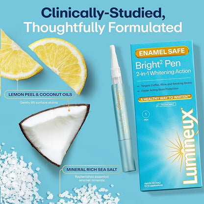 Lumineux 2-in-1 Whitening Pen (2 Pack) Enamel Safe and Clinically Proven to Whiten Without The Sensitivity - Removes Coffee, Tea, and Smoking Stains