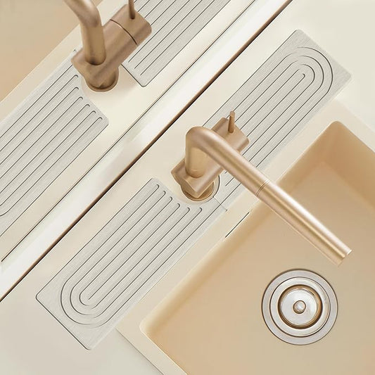 20'' Wider New Upgrade Faucet Mat for Kitchen Sink with U-Shape Hole, Super Fast Drying Diatomite Stone Mat, Sink Splash Guard Draining Mat Around Faucet for Island Countertops, Ash Grey