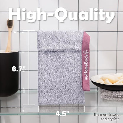 myHomeBody Soap Pocket Exfoliating Pouch, Body Scrubber Sponge, Exfoliator for Bath, Shower or Leftover Bits Saver, Dark Gray, Light Gray - 2 Pack
