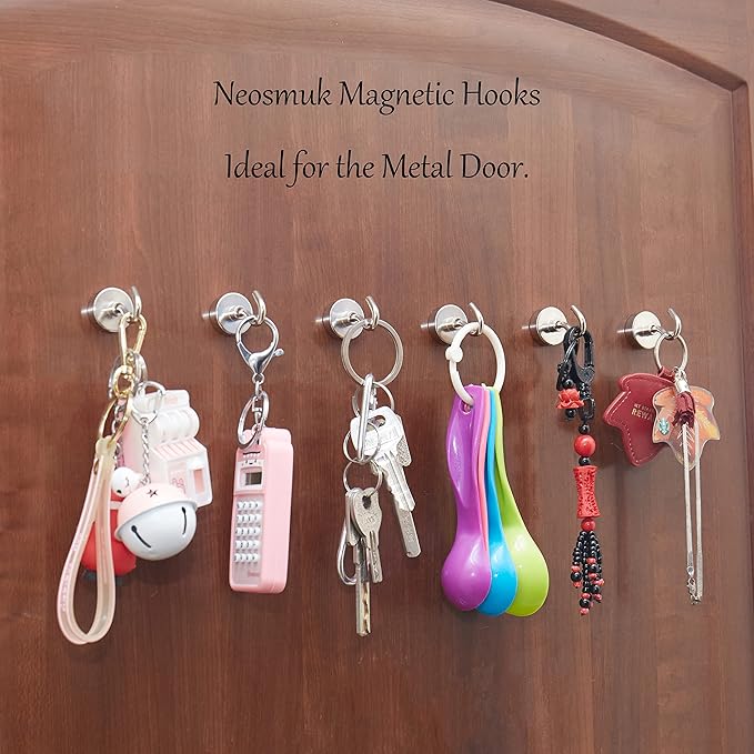 Neosmuk Magnetic Hooks, Heavy Duty 40lb+ Strong Magnet Hook for Cruise Cabins, Cruise Ship Essentials for Hanging, Metal Wall Refrigerator Hangers (Silver, 10 Pack)
