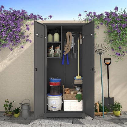 Outdoor Storage Cabinet,Garden Storage Cabinet with Sloping Roof and Waterproof Coating,Metal Storage Cabinets with Lockable Doors for Backyard,Lawn,Dark Gray