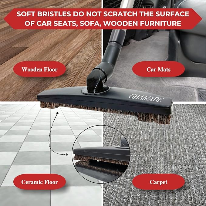 Universal Vacuum Attachments & Brushes Kit - Hardwood Floor Vacuum Brush Head Attachment & Shop-vacs Accessories - Universal Vacuum Hose Adapter Kit & Dryer vent Flexible Crevice Attachment