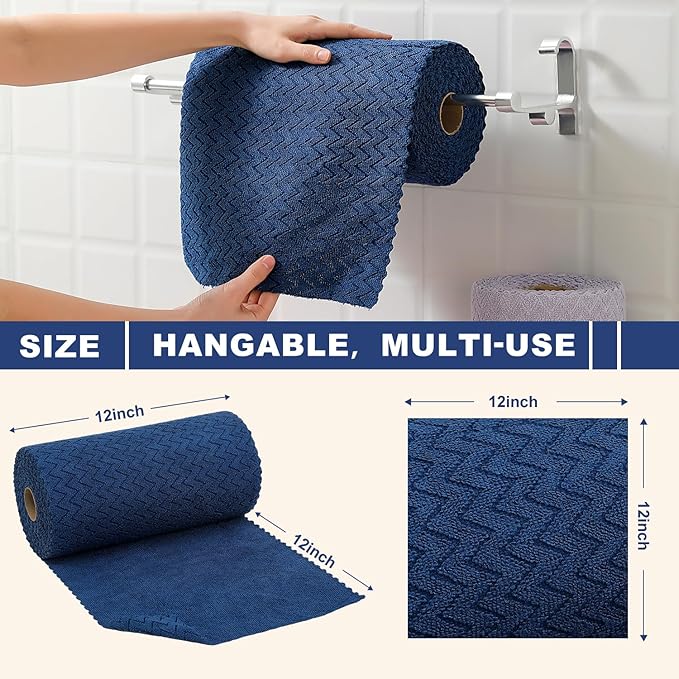 80 Pack Microfiber Cleaning Cloth Roll Reusable Paper Towels 12"x12" Tear Away Cloth,Absorbent Dish Rags for House Kitchen,Wash Cloths,Lint Free Rags for Window Cars Cleaning Supplies