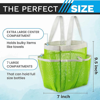 Handy Laundry Mesh Shower Caddy – 7 Pocket Portable Shower Caddy for Dorm, Gym, Travel & Bathroom – Quick-Dry Collapsible Organizer Tote Bag for College Essentials, Toiletries & Small Items (Green)
